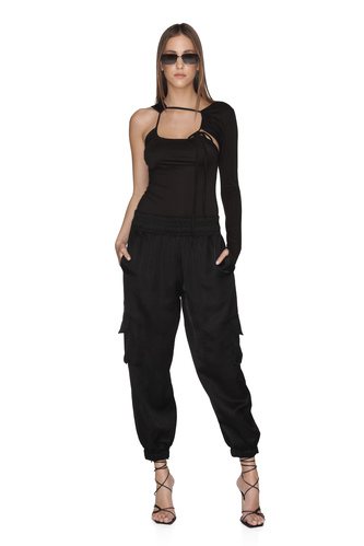 Black Pants With Pockets Detail and Elasticated Waistband - PNK Casual