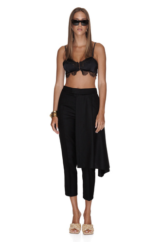 Black Wool Pants With Overlaid Skirt - PNK Casual