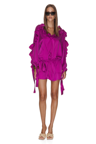 Fuchsia Silk Mini Dress With Ruffles - PNK Casual