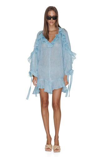 Aqua Linen Ruffled Dress - PNK Casual