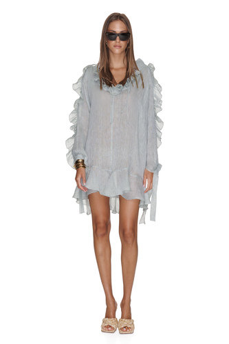 Grey-Green Linen Ruffled Dress - PNK Casual