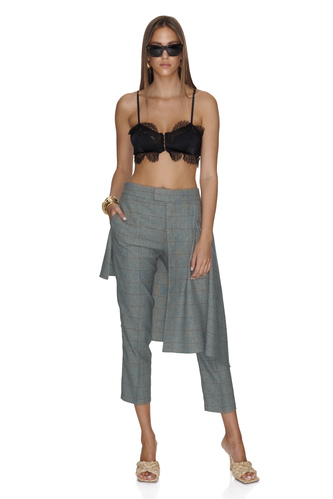 Checkered Wool-Cotton Pants With Overlaid Skirt - PNK Casual