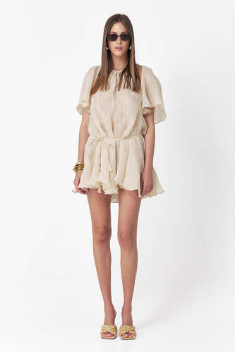Light Beige Linen Dress With Loose Cut - PNK Casual
