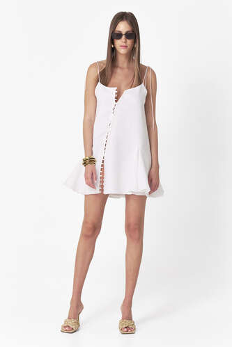 White Linen Button-Down Dress - PNK Casual